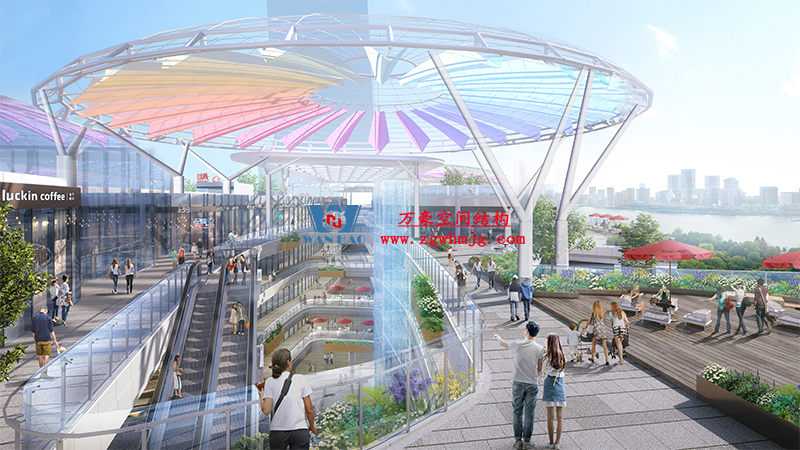 明宇廣場6號地塊商業(yè)（萬達廣場）改造項目鋼膜結構ETFE蓋頂天幕工程進入鋼結構吊裝階段